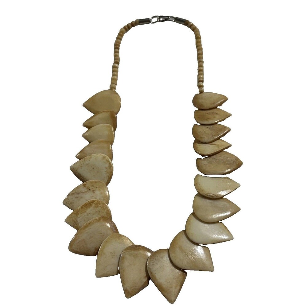 Vintage Bone Statement Necklace Tribal Boho Bib Collar Chunky Artisan Festival